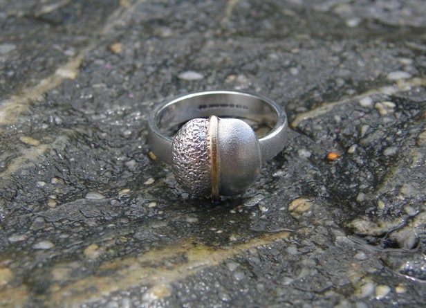 'Sand and Sea - Frosted Sterling Silver Ring with 18ct Yellow Gold Detail' by artist Marley McKinnie